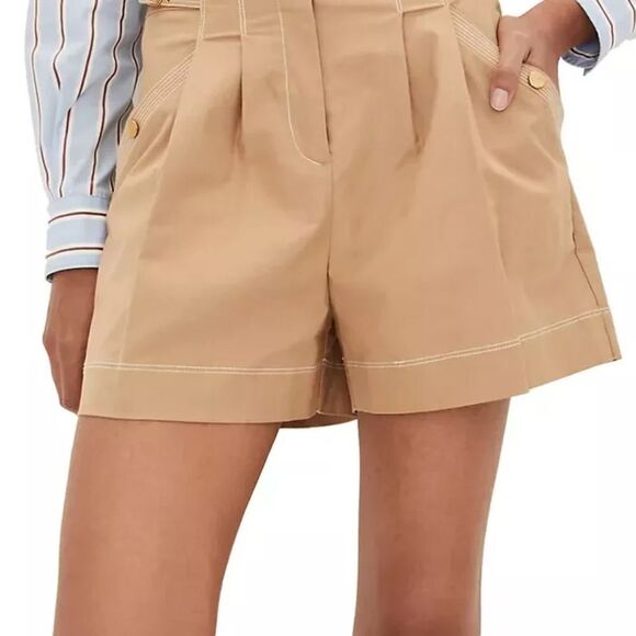 Veronica Beard Jaffe Buckled High Waisted Tailored Short in Khaki 14 MWT $385 - Picture 2 of 6